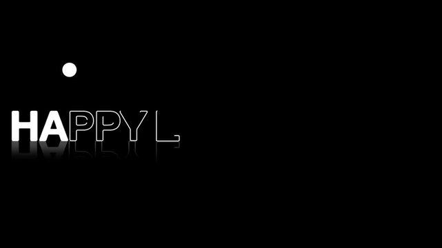 animated jumping or bouncing ball of Happy Engagement text word lettering typography glow neon reveal, Bright letters jump in the inscription theme video,motion seamless loop animation white type on b