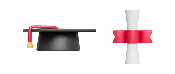 졸업식 학사모와 졸업장 두루마리 Graduation Ceremony Mortarboard  and Diploma Scroll