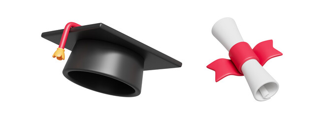 졸업식 학사모와 졸업장 두루마리 Graduation Ceremony Mortarboard  and Diploma Scroll