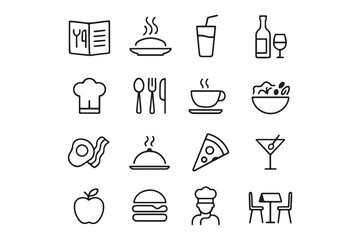Restaurant Icons Collection Menu, Food, Drinks, and Chef Illustrations