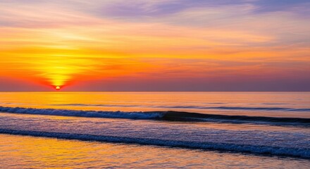 Fototapeta premium Vibrant sunrise over the ocean colorful sky reflecting on the water peaceful seascape for travel and nature concepts