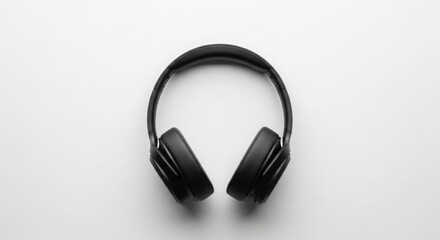 Fototapeta premium Black wireless headphones on white background modern audio equipment for music listening studio shot