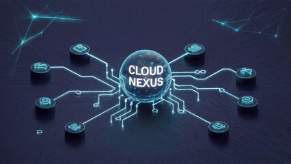 Cloud nexus network connecting digital icons for seamless data transfer and efficient workflow management