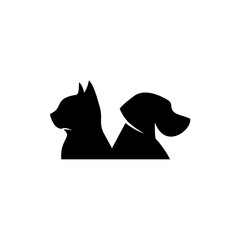 Black Silhouette of Cat and Dog Facing Opposite Directions, Minimalist Design