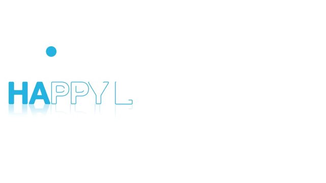 animated jumping or bouncing ball of Happy Engagement text word lettering typography glow neon reveal, Bright letters jump in the inscription theme video,motion seamless loop animation blue type on wh