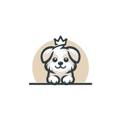 Cartoon Dog with Crown, Cute Puppy Mascot, Pet Illustration