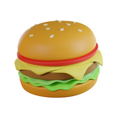 Cheeseburger on a white background with beef, cheese, lettuce, and tomato on a sesame seed bun is an unhealthy fast food favorite