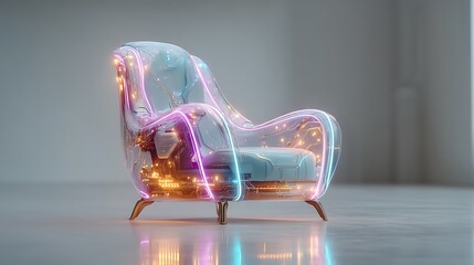 Artistic neon illuminated chair high resolution picture