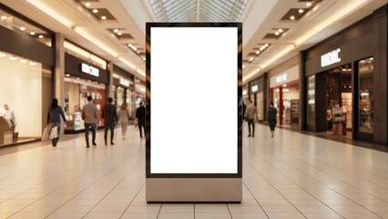 Showcase your brand with this blank advertising billboard inside a modern shopping mall to attract customers now