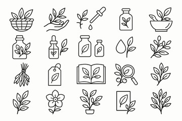 Herbal and Essential Oil Line Icon Set