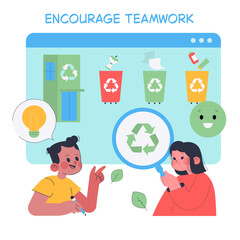 Teamwork and Recycling Education Vector Illustration