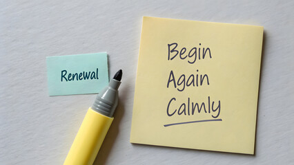 Yellow note with words encouraging renewal and starting anew