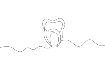 Minimalist one line drawing of teeth isolated outline vector illustration for dental design
