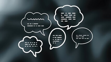Brainstorming ideas with speech bubbles on dark background for social media marketing and communication