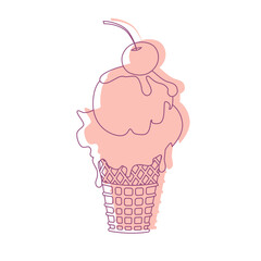 Minimalist line art illustration of ice cream cones, swirls, and sprinkles against a soft pink backdrop. Perfect for summer branding, stickers, kids’ decor, or social media posts.