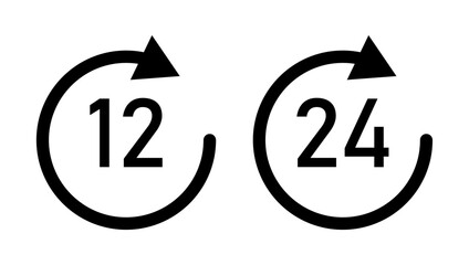 Fototapeta premium Clock arrows showing 12- and 24-hour time cycles for services and time management