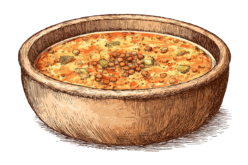 Rustic Bowl Filled with Colorful Soup on Transparent Background Illustration