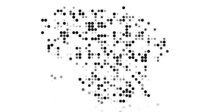 Digital Dots Flying Inward to Construct Lithuania Silhouette Graphic