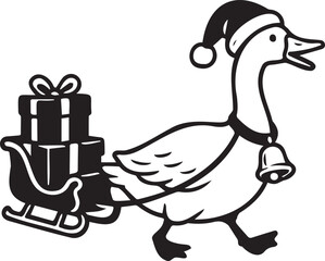 Christmas goose with sleigh and gifts