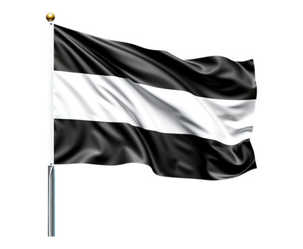 Black and White Striped Flag with Transparent Background, Minimalist Graphic Asset