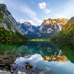 Scenic alpine lake at dawn