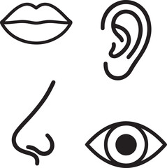 Human Senses Icons Silhouette Vector Illustration Set Bundle of Eye Ear Nose Mouth
