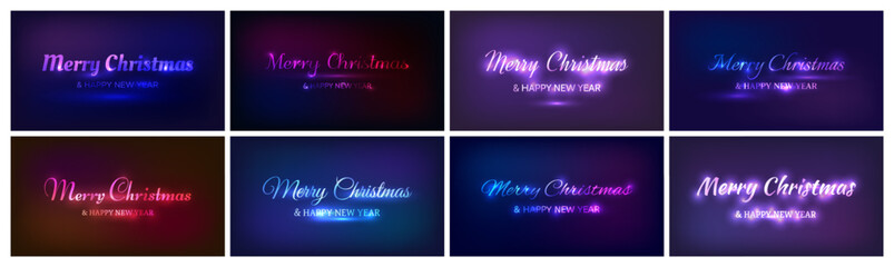 Merry Christmas and Happy New Year neon background