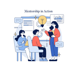 Mentorship Discussion in Progress Vector Illustration