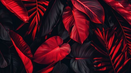 A vibrant composition of red and black leaves creating a striking visual contrast.
