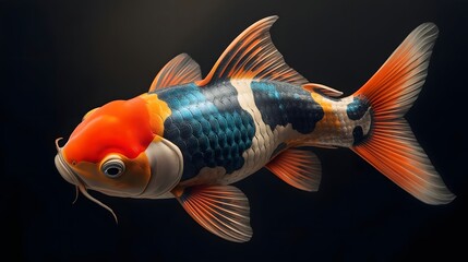 Koi Fish Beauty: A vibrant and stunning koi fish showcases its beauty with colorful patterns, graceful movements and elegant appearance. 