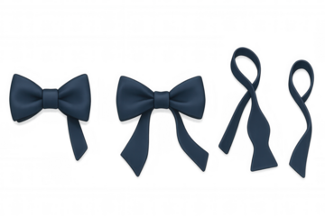 Blue bow tie evolution showing tied, loose, and untied versions for formal wear and fashion concepts