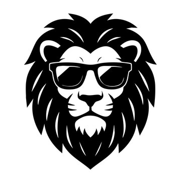 Hipster Lion with Sunglasses Emblem in White