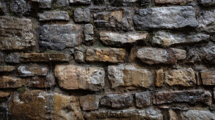 Obraz premium Raindrops on old stone wall texture. AI image