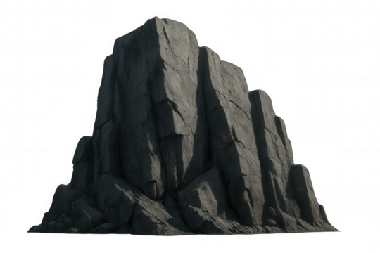 Rock formation depicting a rustic stone cliff, steep mountainside, and textured surface. Transparent background - Powered by Adobe