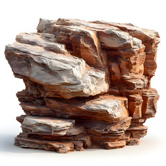 Layering sedimentary rock isolated on white background