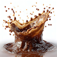 Coffee liquid splashing creating crown shape on white