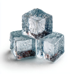 Close-up of Transparent Ice Cubes with Water Droplets on a White Background