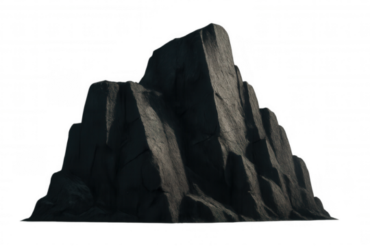 Dark jagged rock formation creating a steep mountain peak, isolated, transparent background