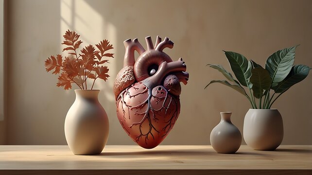 two vases on a table with a heart and a plant in the middle of the vase, and a vase with a plant on the table'''s'' heart'' is'' shape'is not'is for'is the same