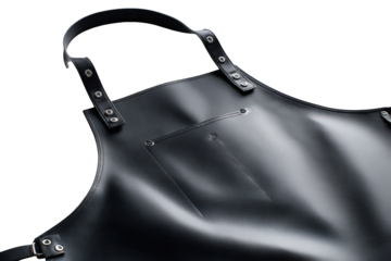 Black Leather Apron with Silver Hardware Close Up on Transparent Background