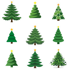Set -  Collection of Christmas trees with different shapes and styles  