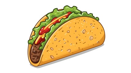 Taco Delight: A single, mouthwatering taco with a perfectly golden, crispy shell, filled with savory seasoned ground meat, fresh crisp lettuce, and a drizzle of vibrant red salsa, is presented