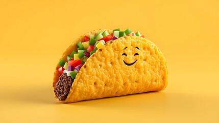 Taco's Cheerful Embrace: A delightful and inviting close-up of a vibrant taco, adorned with colorful fillings and a happy face, exuding a sense of joy.