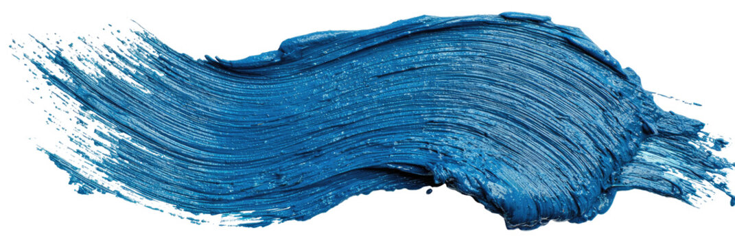 A textured, wavy stroke of vivid blue paint against a black background. Detailed brushwork is evident