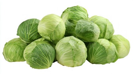 Fototapeta premium Vibrant green cabbages on white background. AI image