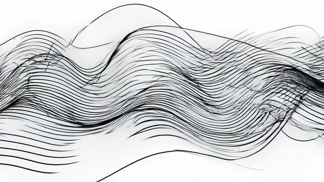 Abstract black lines undulate across a white background, creating a wavy pattern
