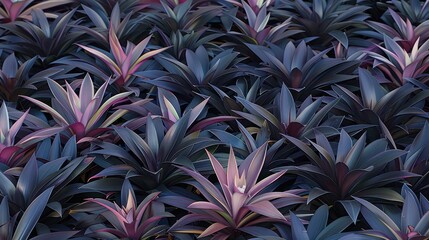 A vibrant field of tropical plants with striking colors and textures.