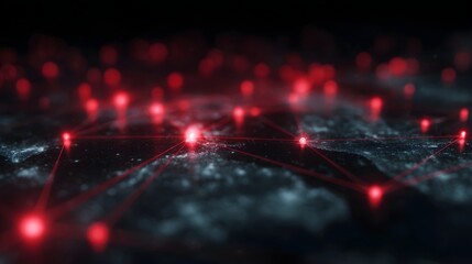 Abstract digital network of glowing red nodes and connecting lines symbolizing global connectivity and data flow in a futuristic visualization