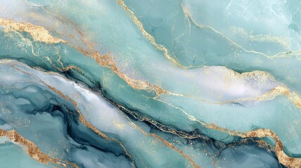 Fototapeta premium Abstract marble effect with gold veins in aqua tones. AI image
