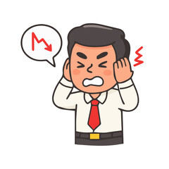 Businessman frustrated stress seeing stock market crash. Office worker angry losing money finance decline illustration.